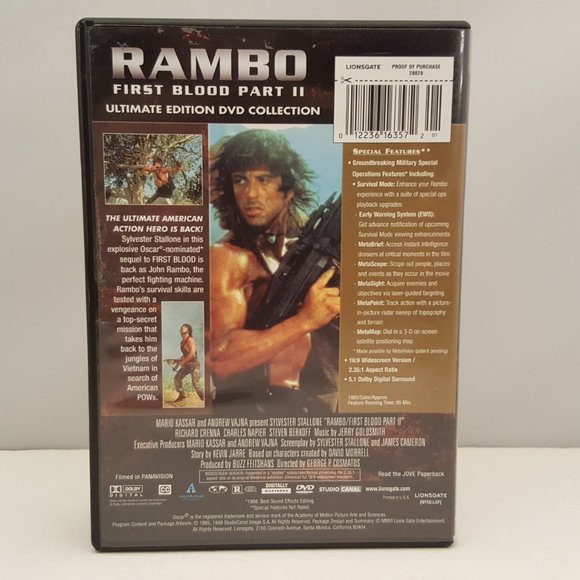 RAMBO FIRST BLOOD PART II Ultimate Edition DVD Widescreen 1985 - Picture 2 of 9